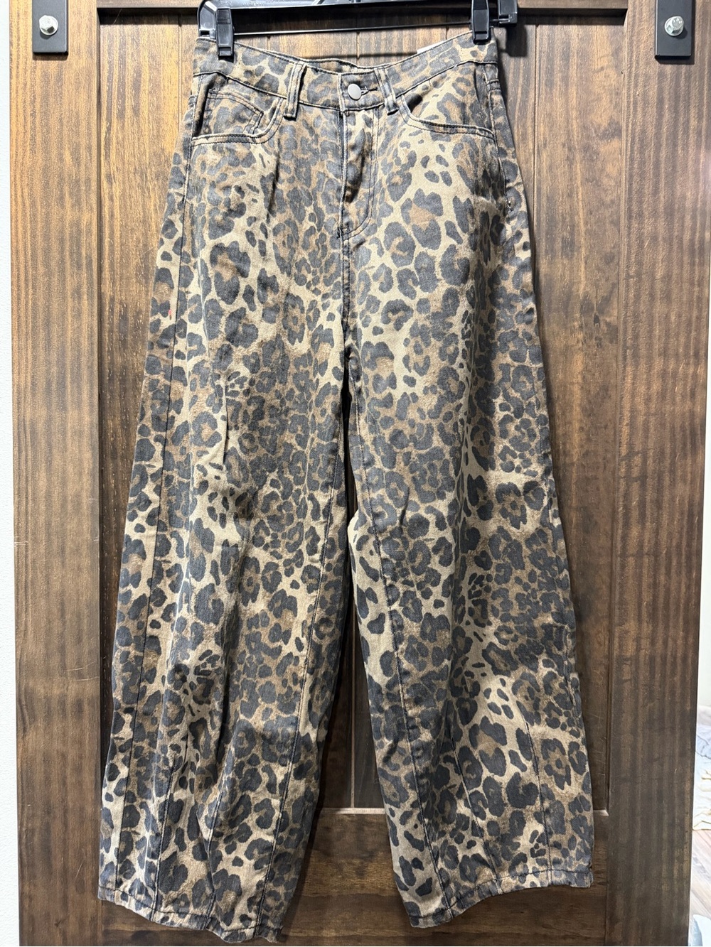 Leopard Print Wide Leg Cropped Pants - Brown/Black